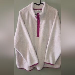 Terra & Sky Sherpa Fleece Pullover 3X White Pink Trim